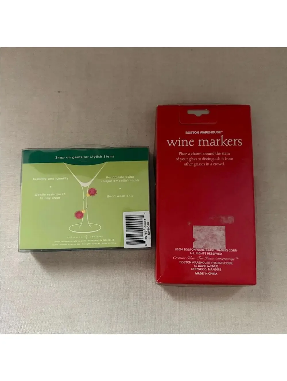 Boston Warehouse Christmas Festive Tree Wine Charms Decorations NIB _ set of 2